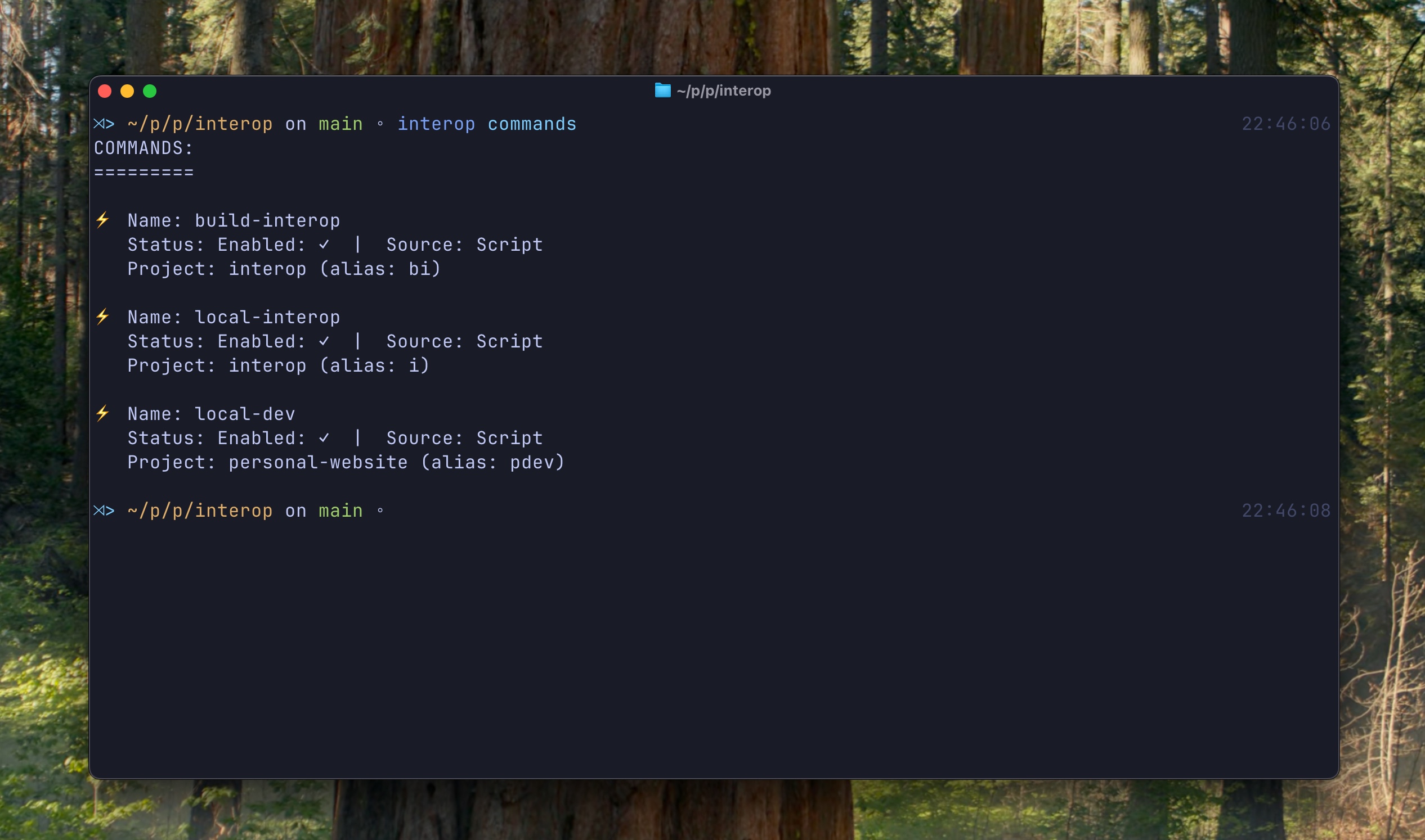 Displaying registered commands
