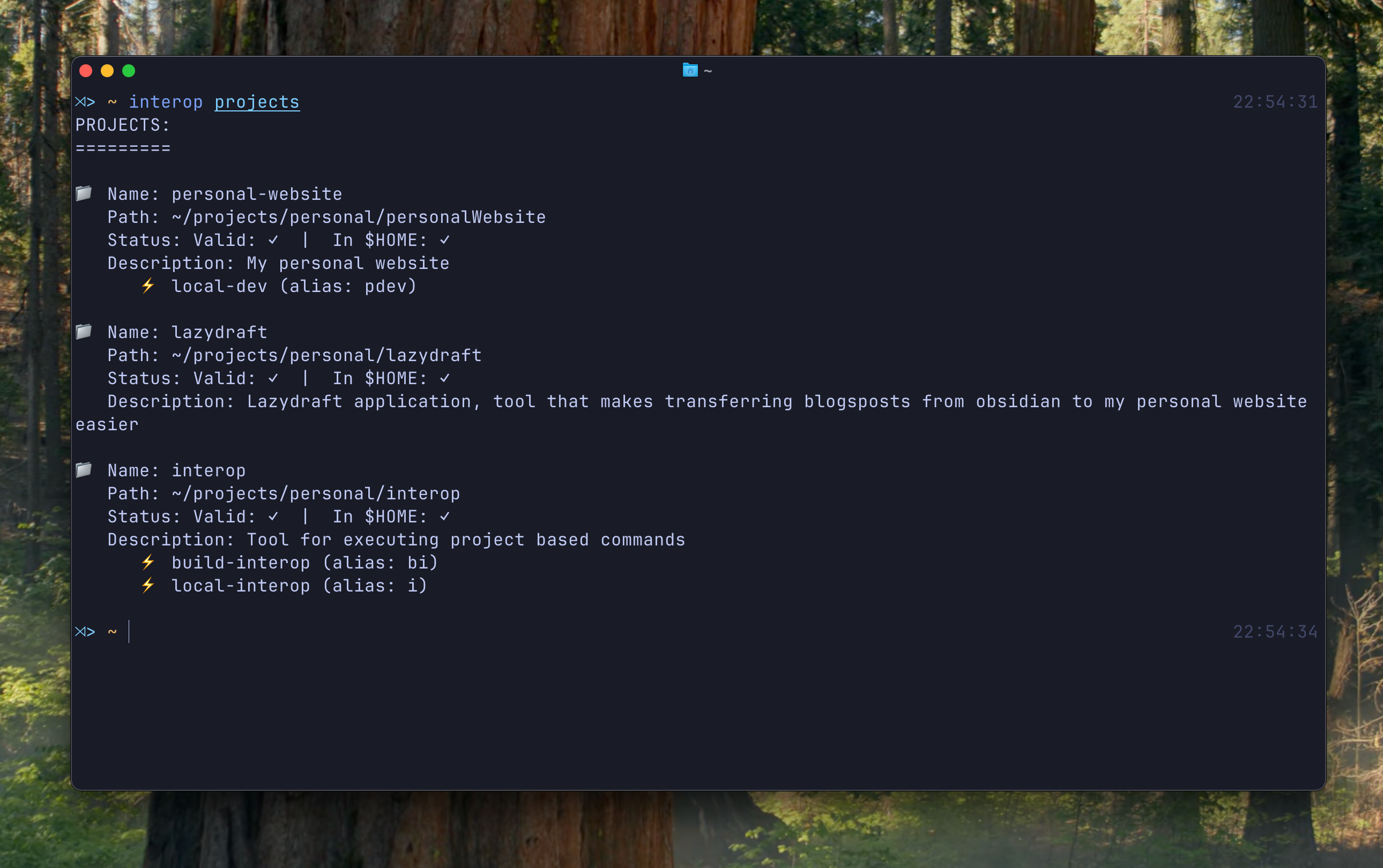 Displaying registered projects
